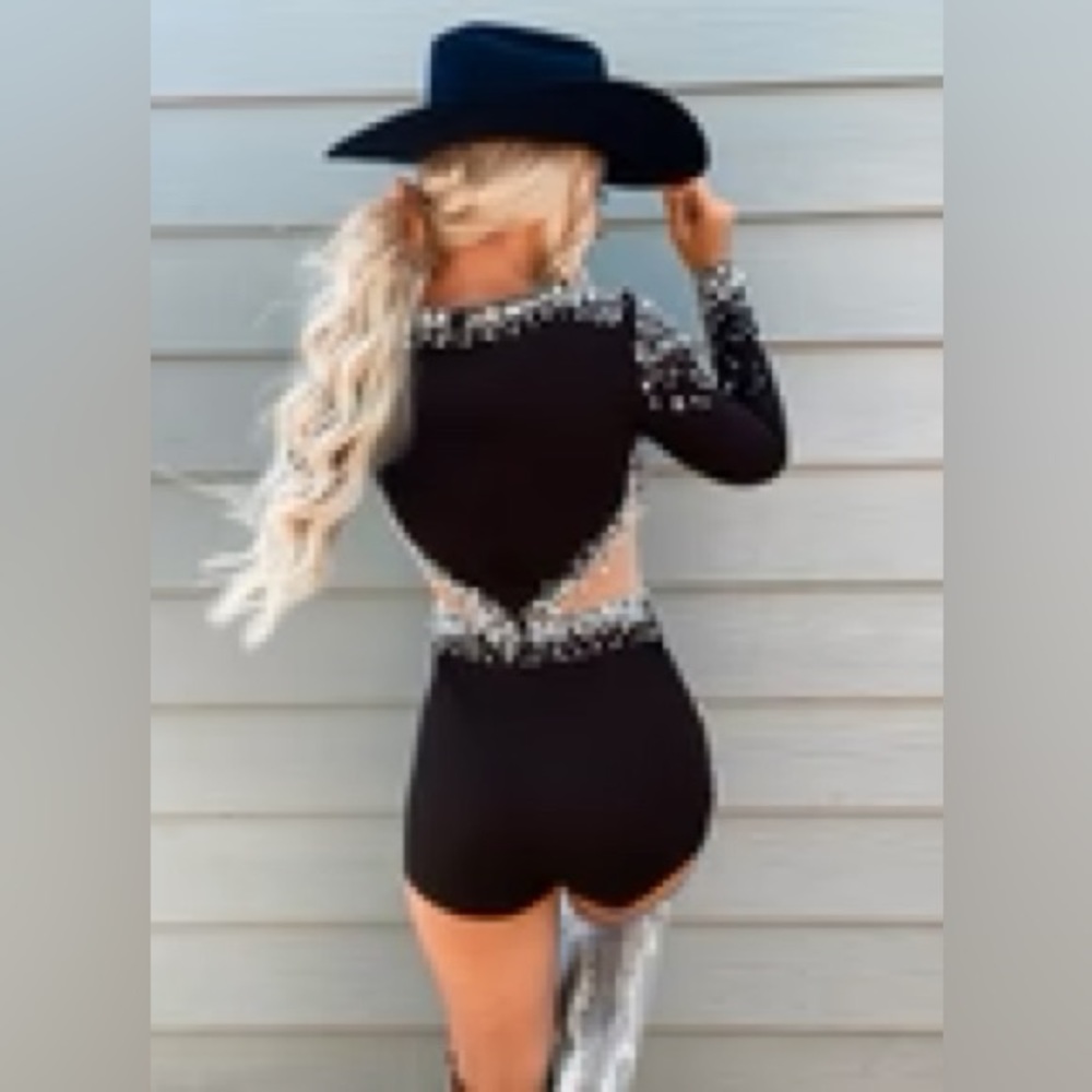 Texas Bliss Black Rhinestone Romper - Picture 2 of 3